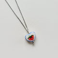 Strawberry design ceramic white heart charm with silver tone chain necklace