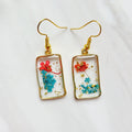 Gold tone blue flower resin drop dangle earrings