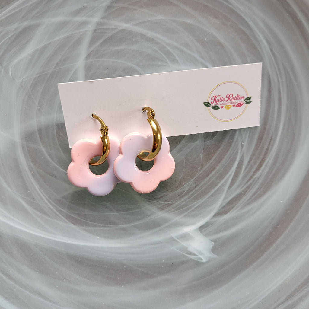 Flower charm gold tone hoop earrings
